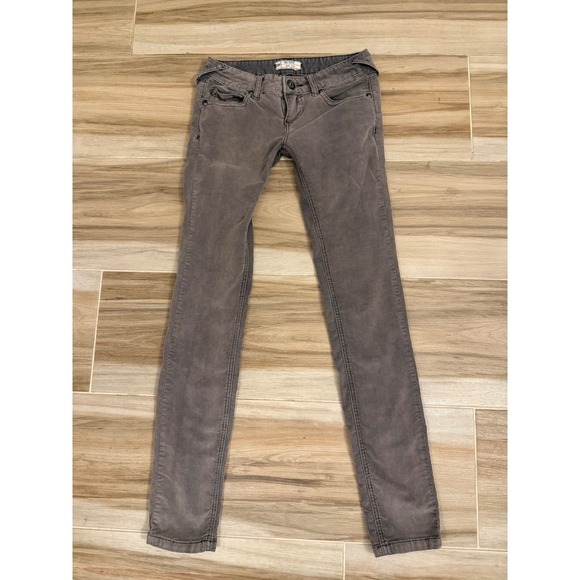 Free People Pants - Free People Gray Corduroy Skinny Pants Low Rise Fine Wale 1855-16515125 Size 25